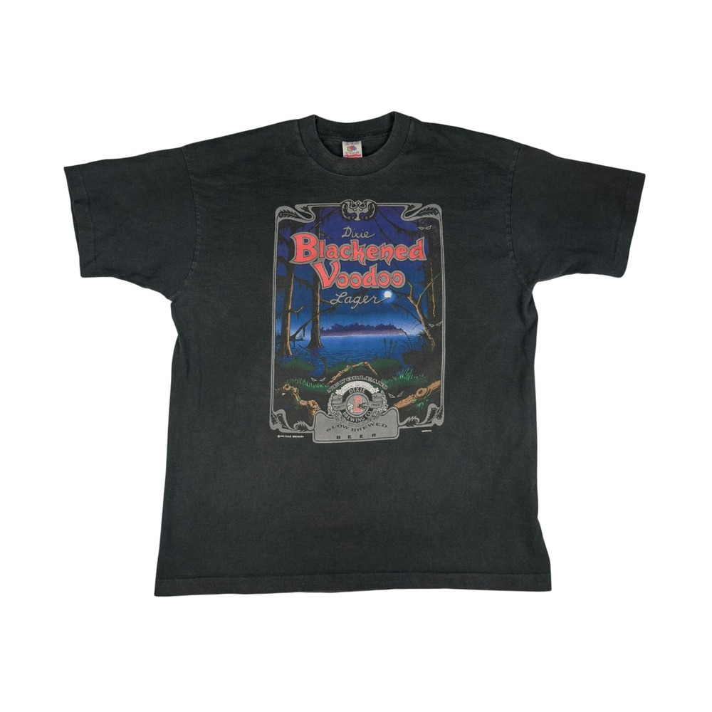 Vtg 1991 Dixie Blackened Voodoo Lager Beer Tee Men's XL Single Stitch Faded USA